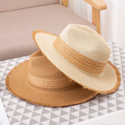 Vintage Two Tone Raw Edge Straw Bucket Hat