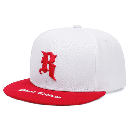R Crown Embroidered Flat Brim Baseball Hat
