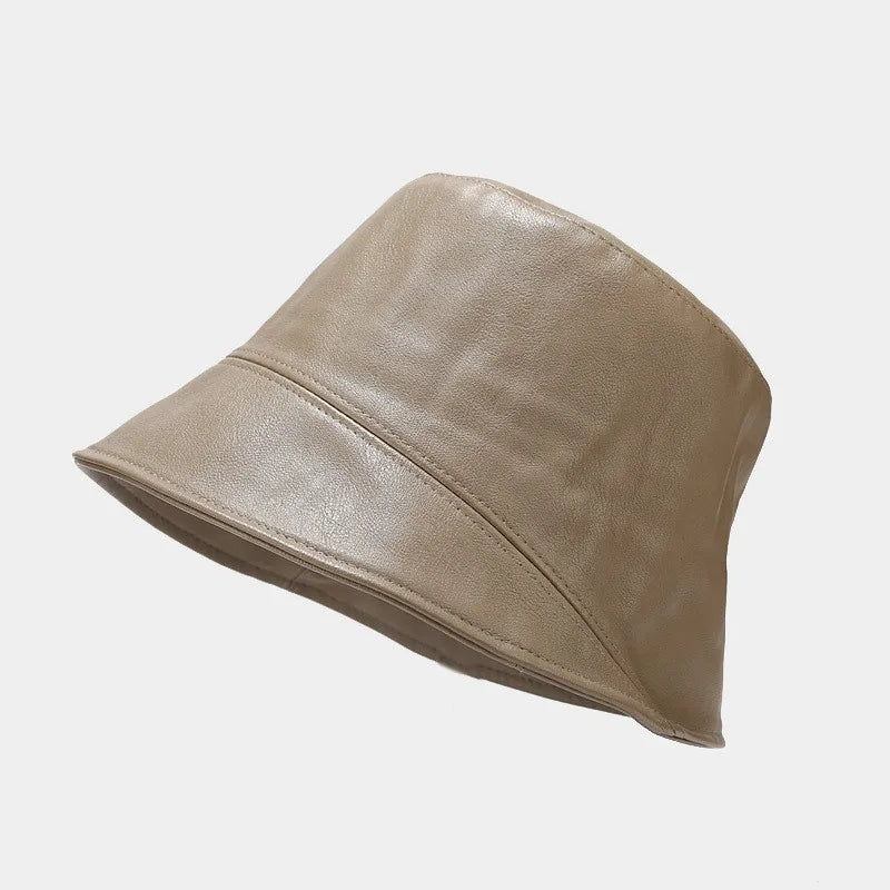 PU Solid Color Bucket Hat for Women and Girls