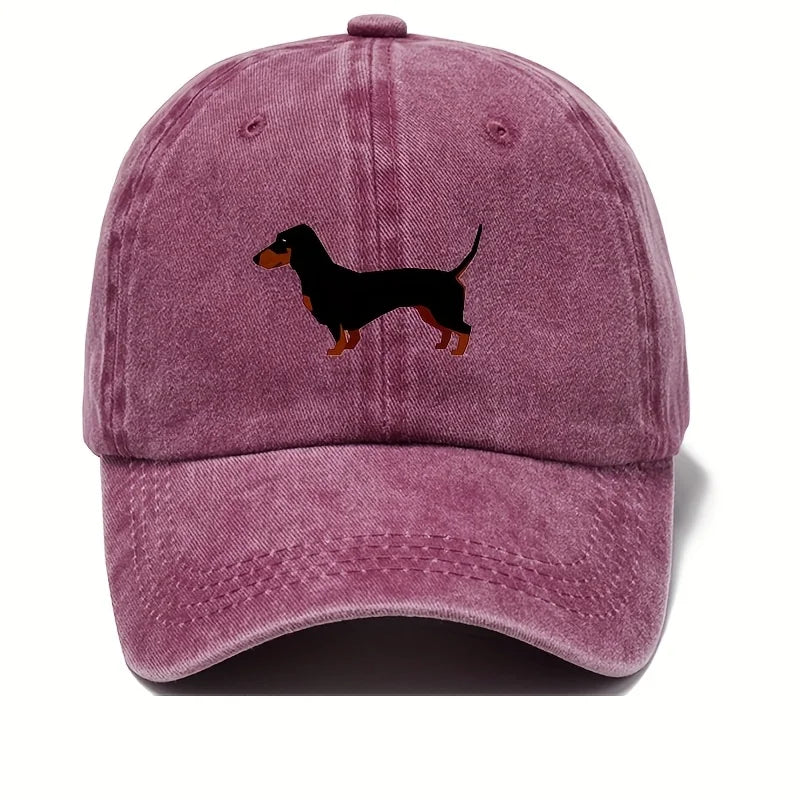 Retro Dachshund Cartoon Print Baseball Cap
