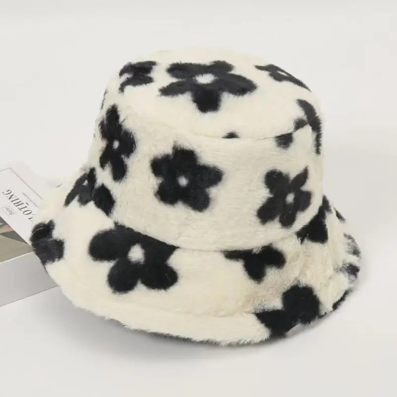 Women’s Floral Faux Fur Winter Bucket Hat