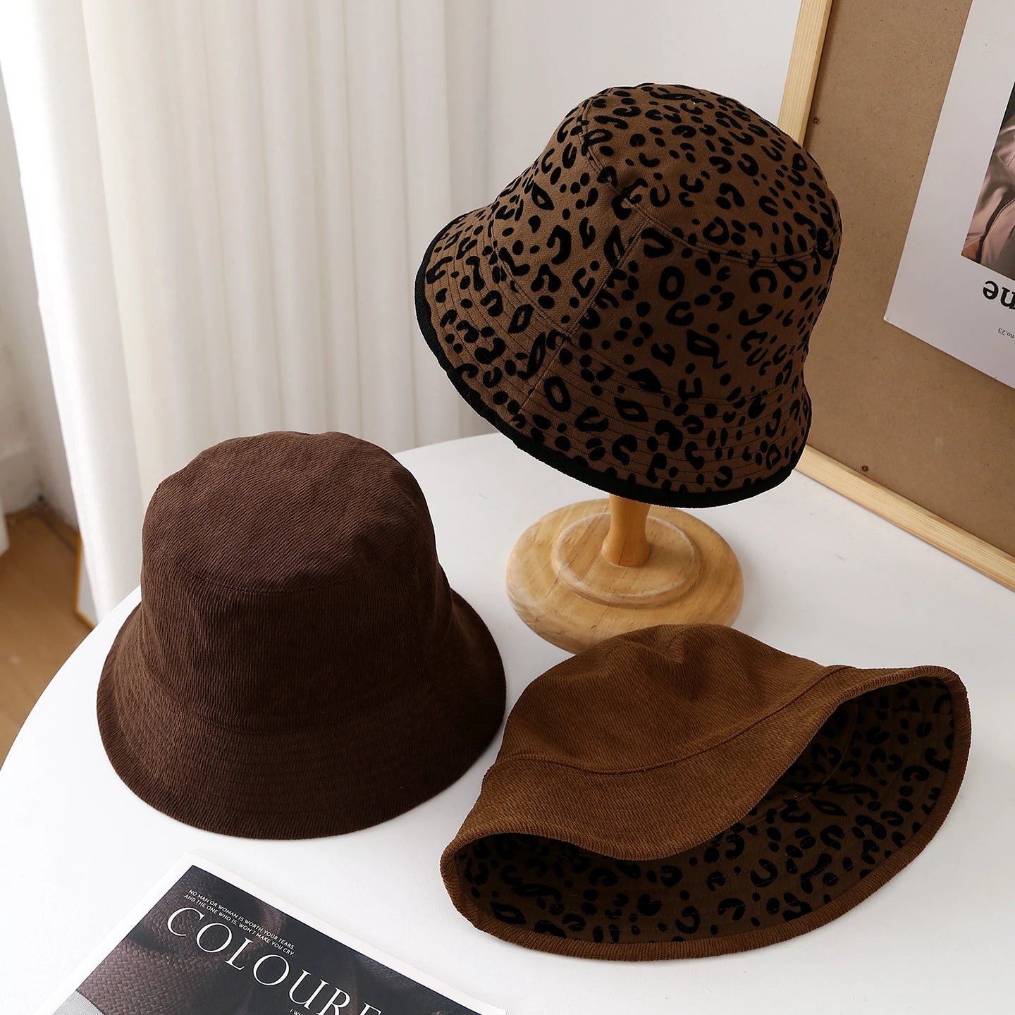 Womens Leopard Print Winter Fisherman Hat