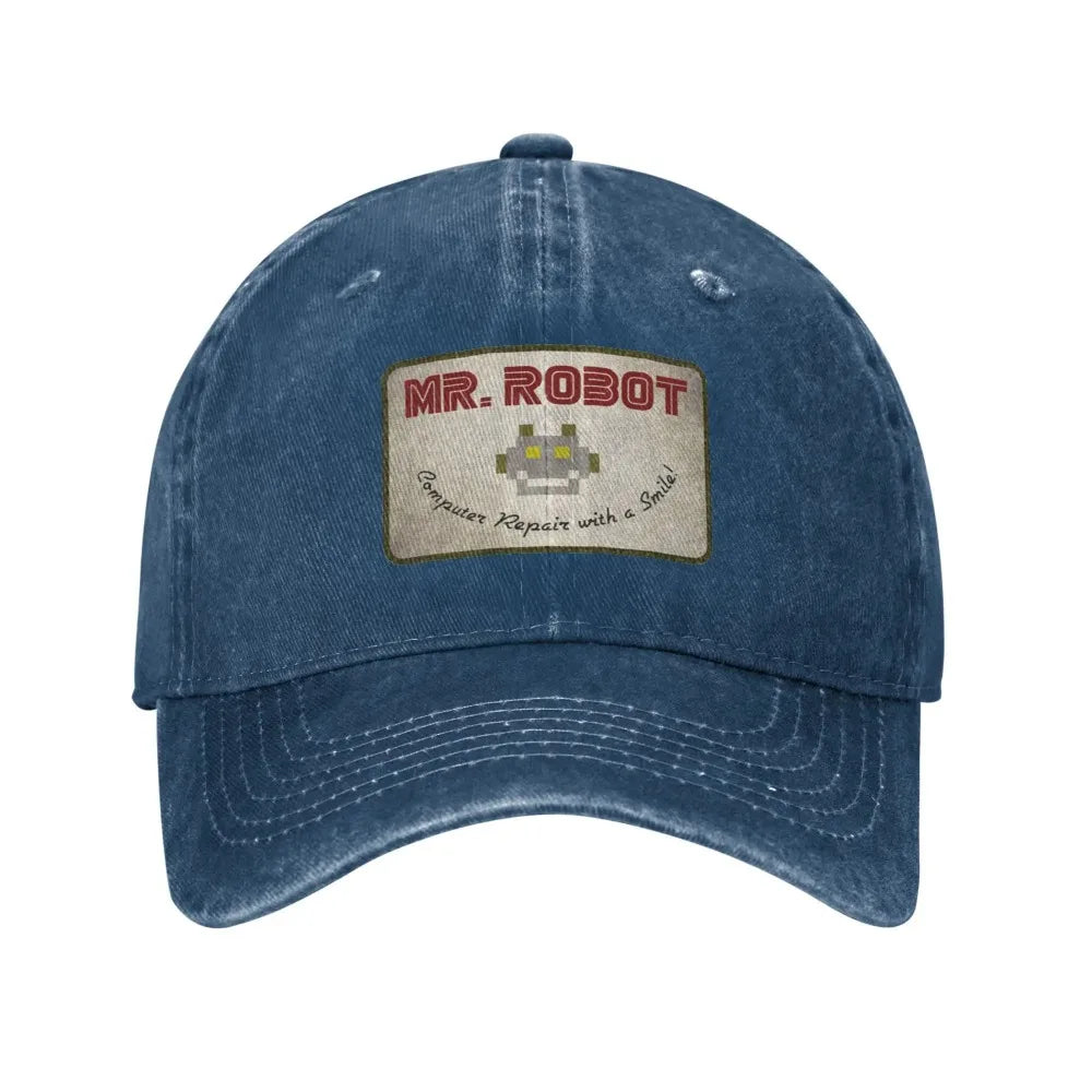 Retro Mr Robot Smiley Washed Baseball Cap