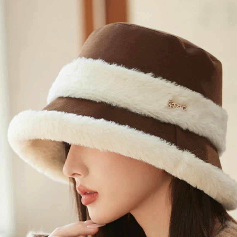 Women's Plush Bucket Hat with Ear Protection