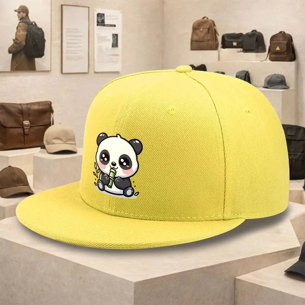 Cute Panda Eating Bamboo Flat Brim Snapback Cap