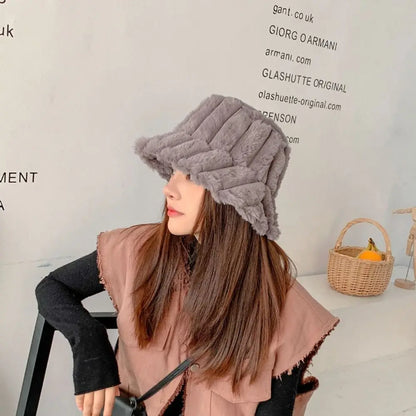 Winter Faux Fur Panama Bucket Hat