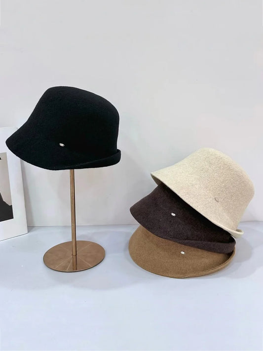 Elegant Rolled Brim Wool Winter Bucket Hat