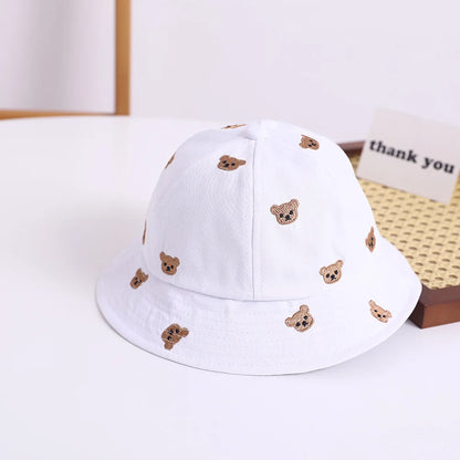 Kids Embroidered Bear Sun Bucket Hat