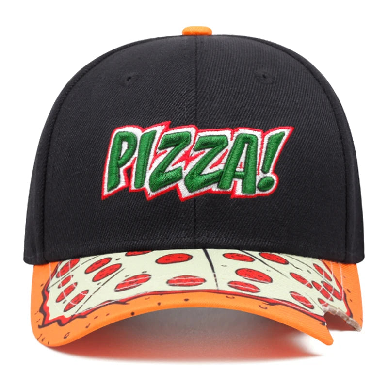 Pizza Embroidered Flat Brimmed Baseball Hat