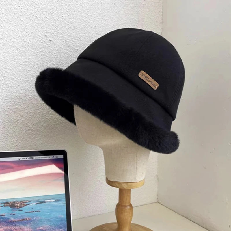 Fluffy Fur Bucket Hat Women Winter