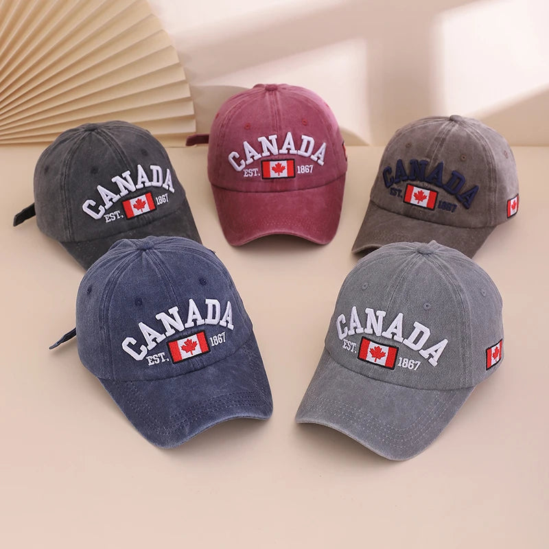 Retro Washed Maple Leaf Embroidered Baseball Cap