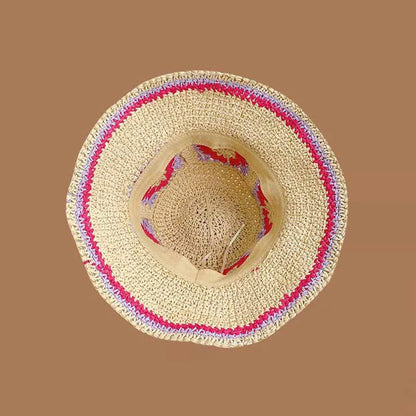 Spring Summer Hollow Crochet Straw Visor Bucket Hat
