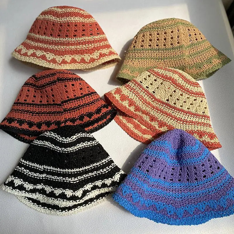 Korean Handmade Crochet Hollow Breathable Summer Bucket Hat