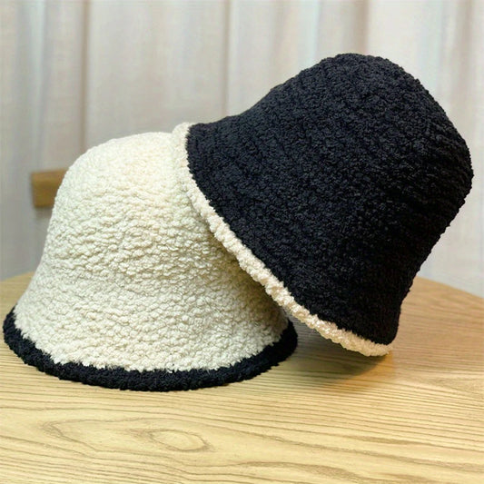 Autumn Winter Color Block Fisherman Hat