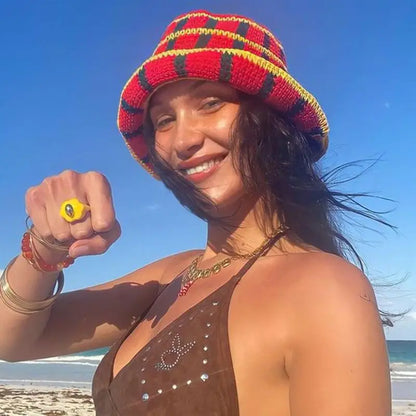 Striped Crochet Wool Thermal Bucket Hat