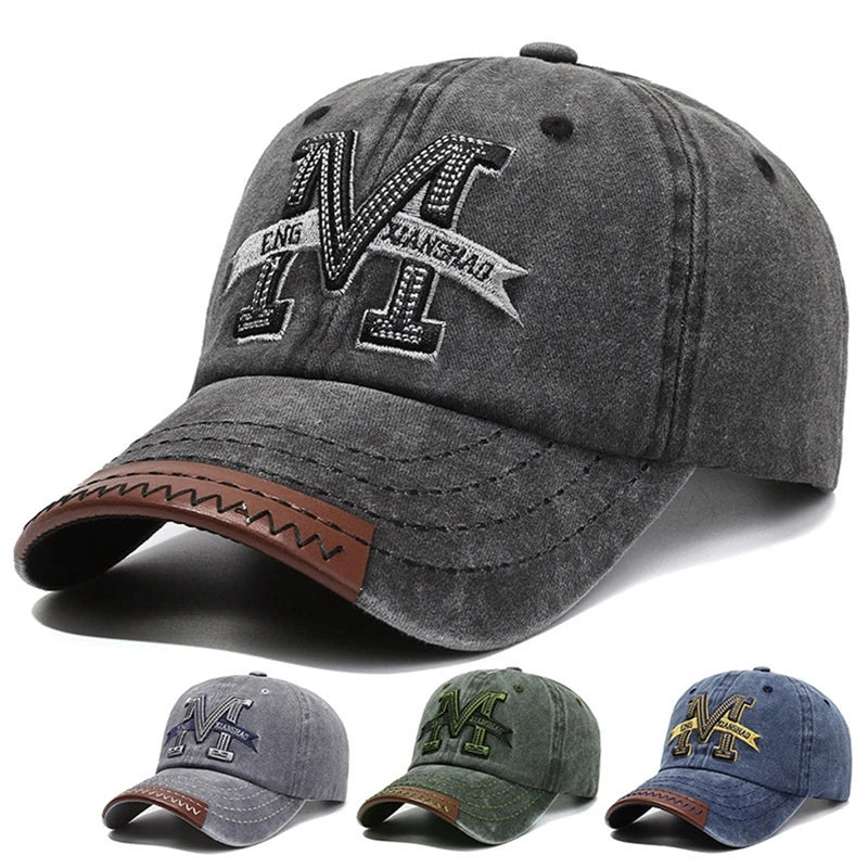 Men 3D Letter Embroidery Washed Cotton Denim Hats