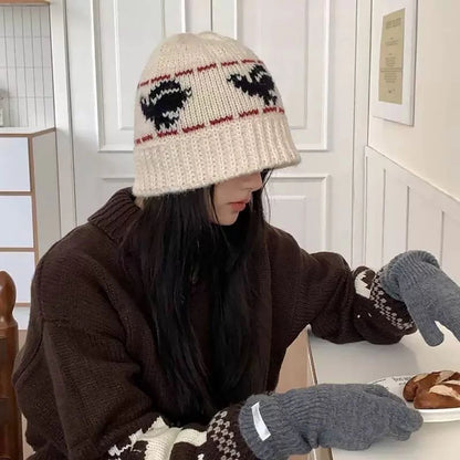Vintage Jacquard Wool Knitted Warm Bucket Hat