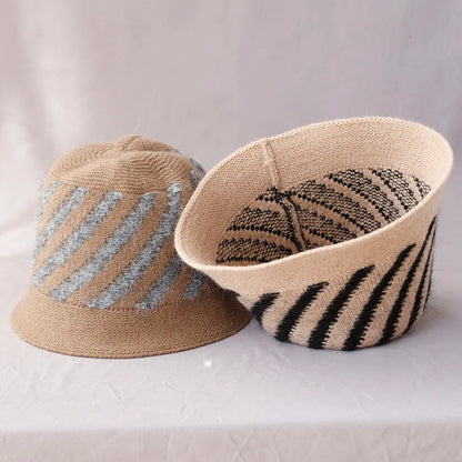 Women's Striped Wool Knitted Bucket Hat