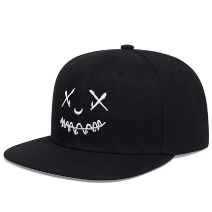 Grin Embroidery UV Protection Cotton Snapback Cap