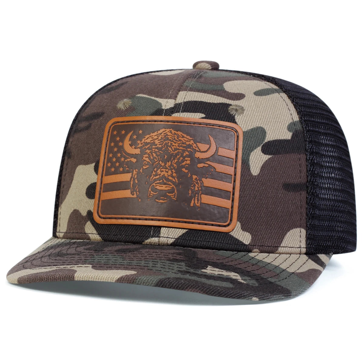 Unisex Brown Flag Bull Head Leather Label Baseball Net Caps