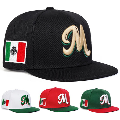 M Embroidery Mexican Flag Mesh Snapback Cap