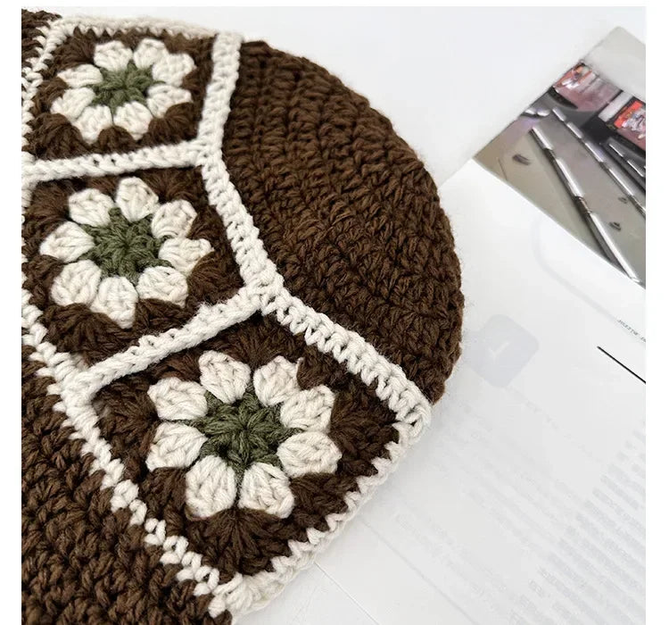 New Korean Handmade Crochet Flower Bucket Hat