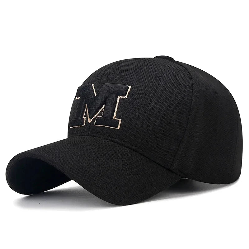 M Letter Gold Embroidery Premium Baseball Cap