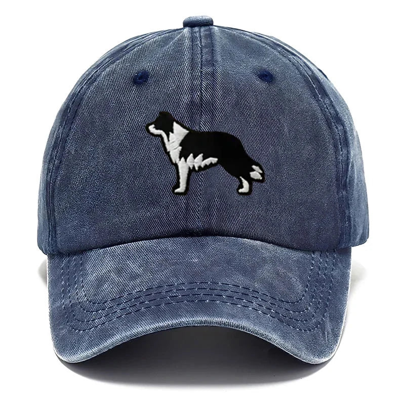 Border Collie Embroidered Washed Cotton Baseball Cap