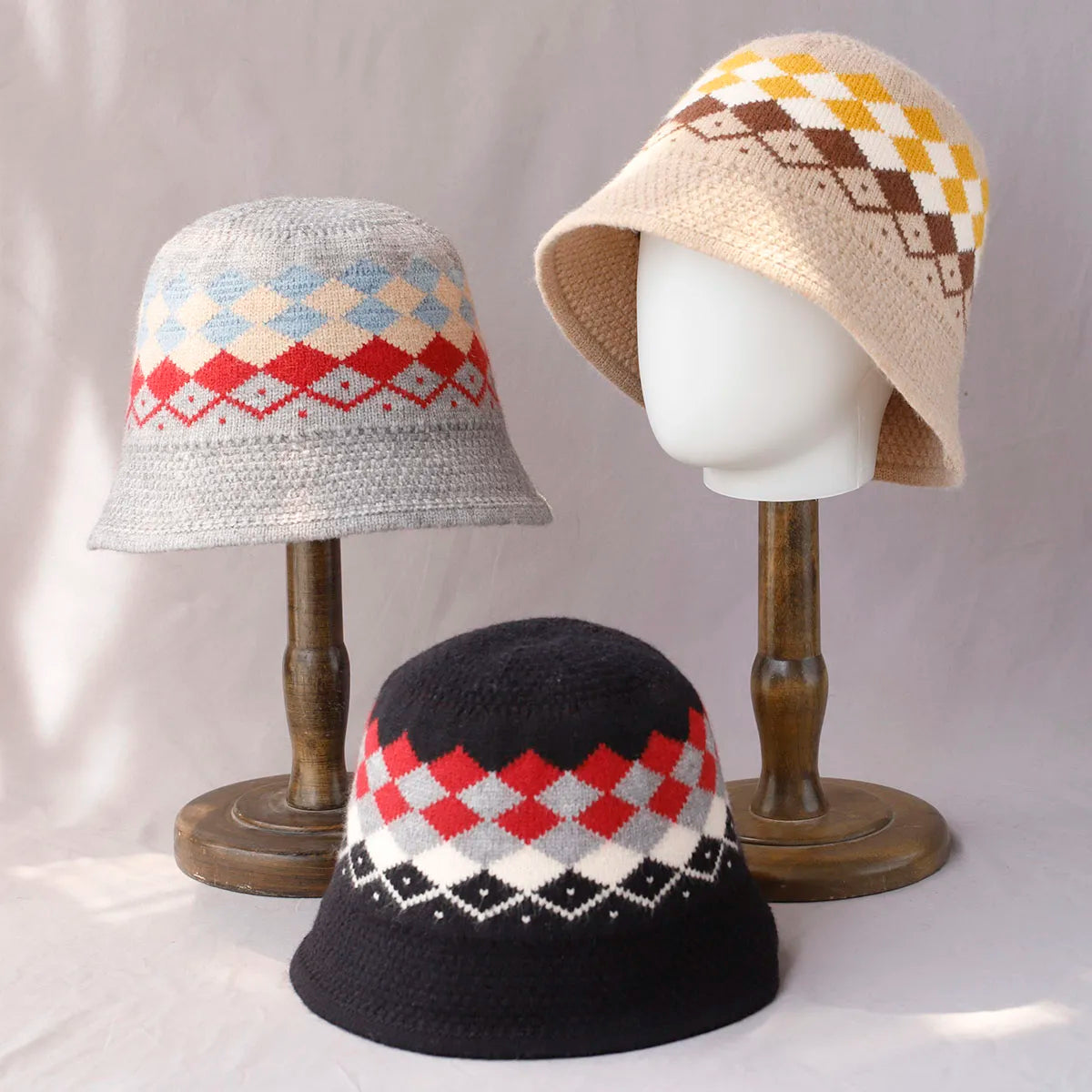 Women's Striped Wool Knitted Bucket Hat