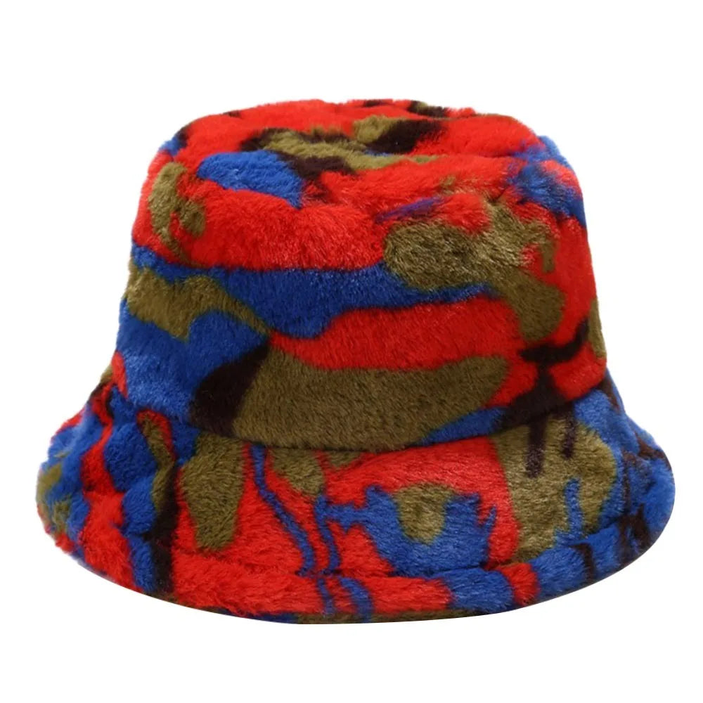 Winter Fluffy Fur Thickened Windproof Warm Bucket Hat Women Men