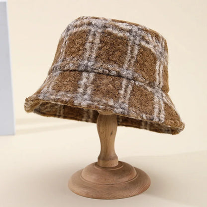 Plaid Vintage Warm Autumn Winter Foldable Bucket Hat
