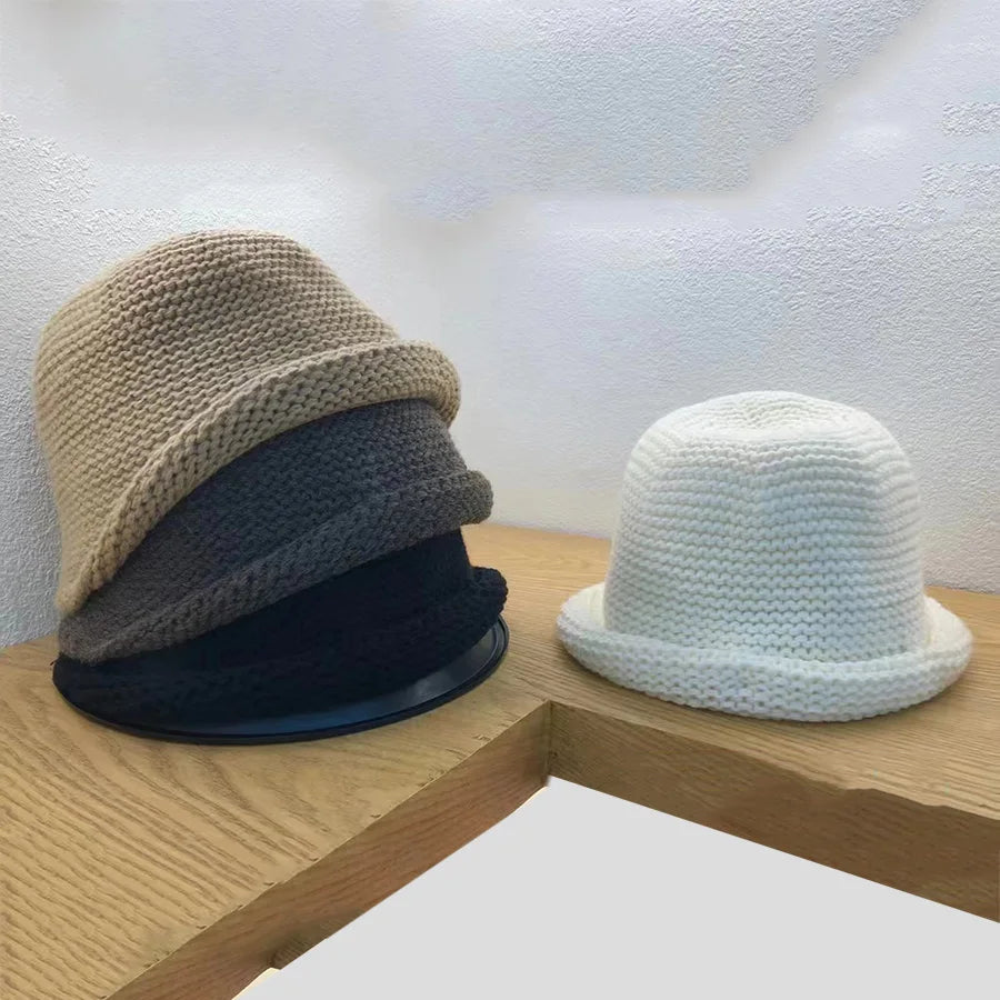 Women Thick Knit Rolled Edge Bucket Hat