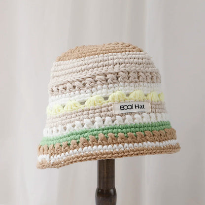 Vintage Handmade Knitted Woolen Winter Women Bucket Hat
