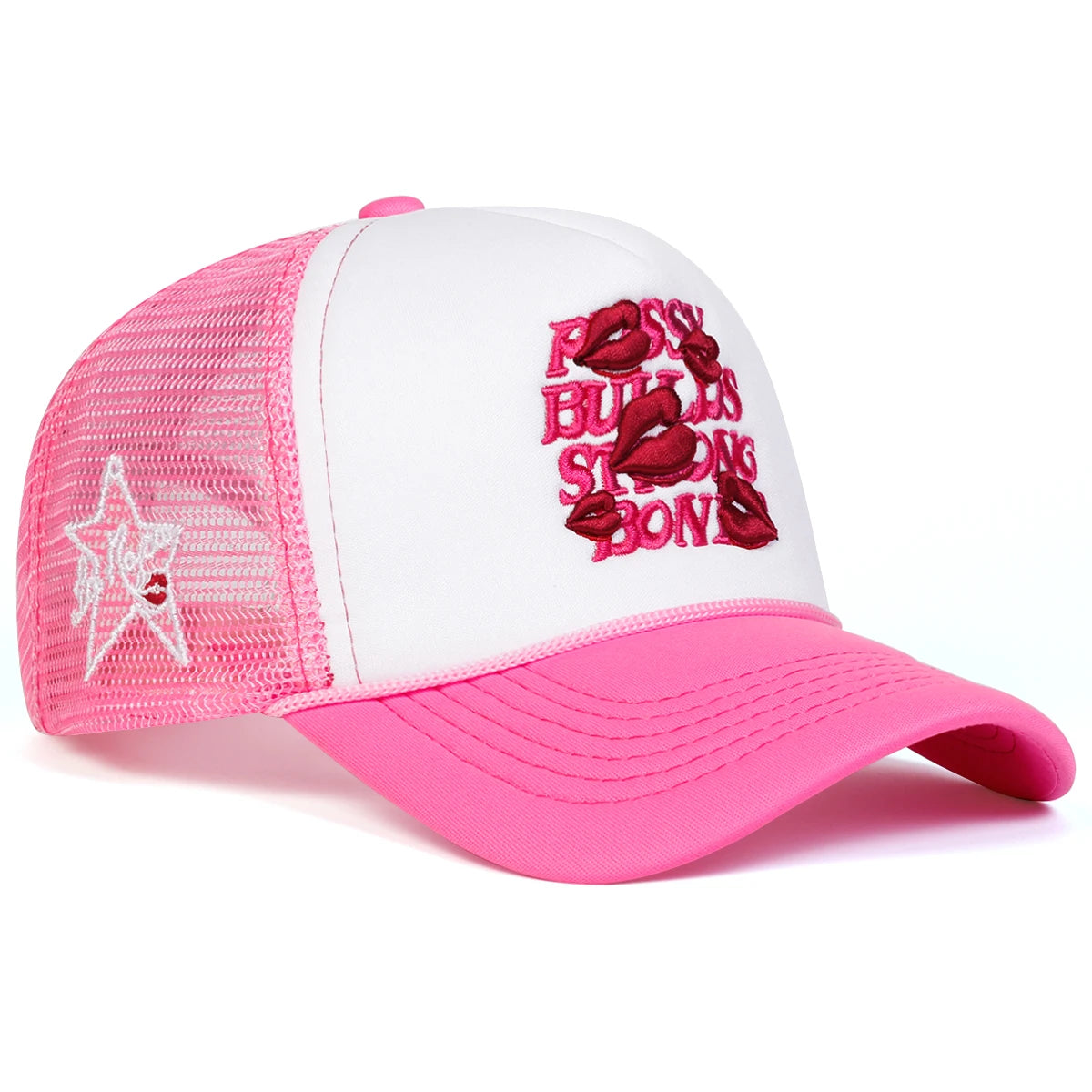 Unisex Letter Lips Embroidery Side Pentagram Baseball Net Caps
