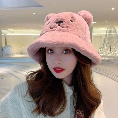 Leopard Fur Bear Ear Bucket Hat