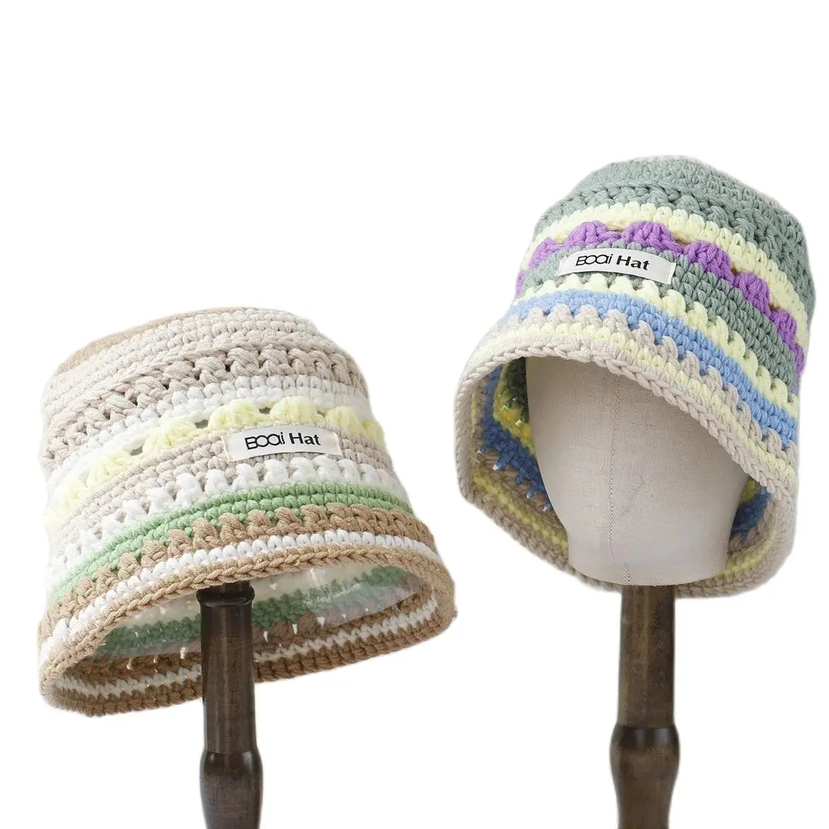 Vintage Handmade Knitted Woolen Winter Women Bucket Hat