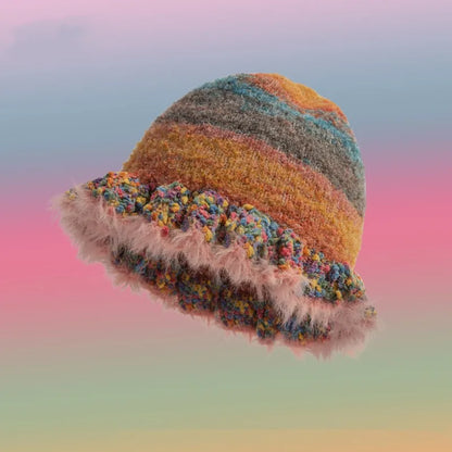 Colorful Gradient Stripe Woolen Bucket Hat