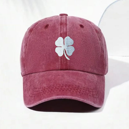 Lucky Clover Embroidery Vintage Washed Cotton Baseball Cap