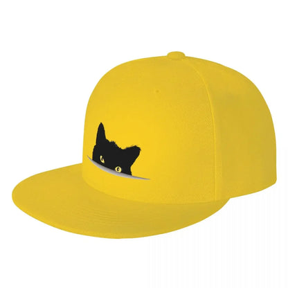 Black Cat Peeking Breathable Snapback Cap