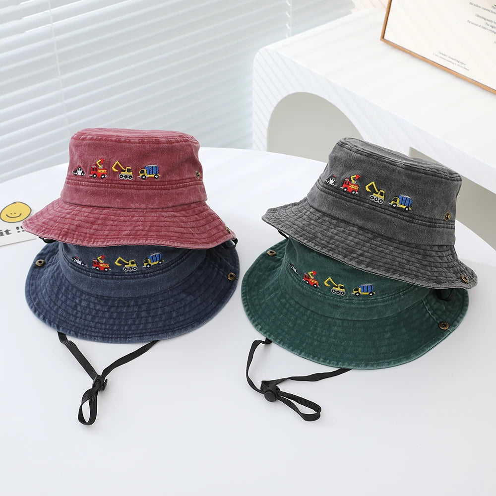 Cute Car Embroidered Kids Denim Bucket Hat