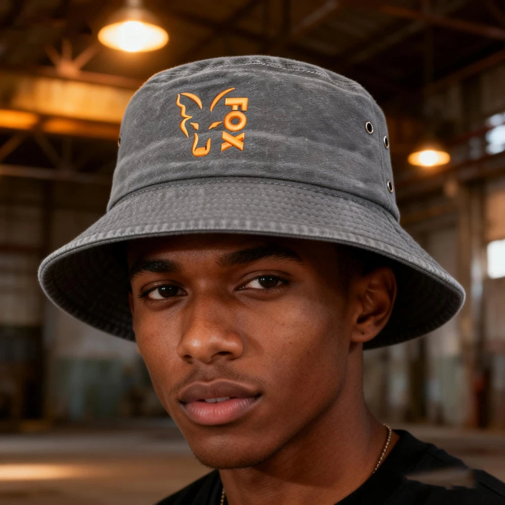 FOX Washed Retro Embroidered Bucket Hat
