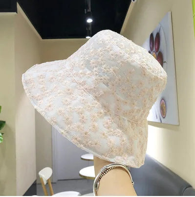 Cotton Flower Embroidery Outdoor Travel Bucket Hat