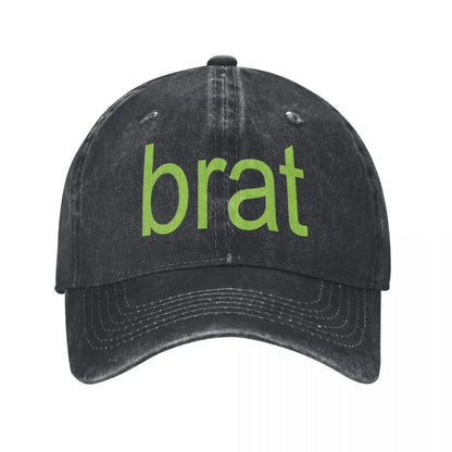 Brat Green Distressed Denim Baseball Cap