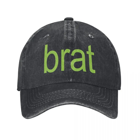 Brat Green Distressed Denim Baseball Cap