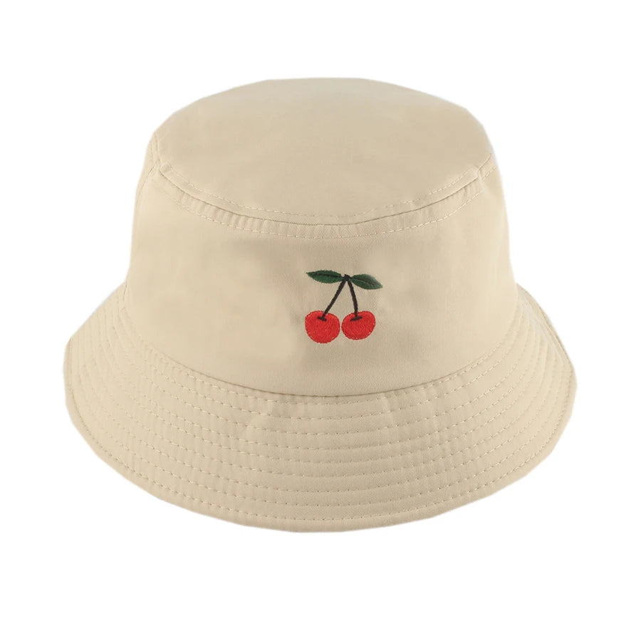 Cherry Embroidered Cartoon Summer Bucket Hat