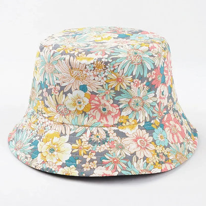 Cartoon Flower Print Cotton Bucket Hat