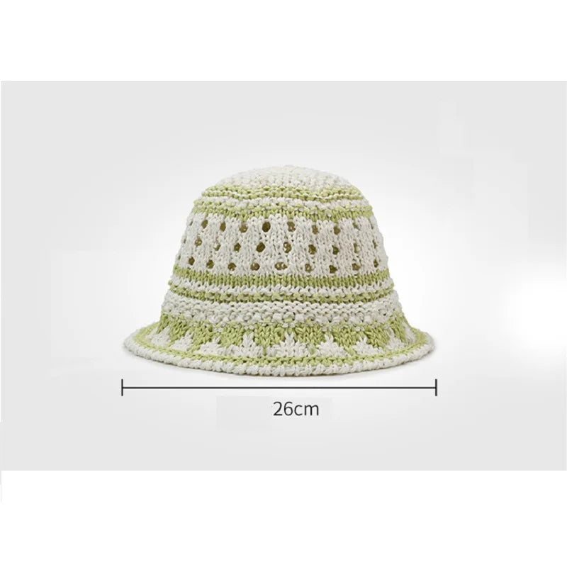 Color Blocked Woven Hollow Fisherman Bucket Hat