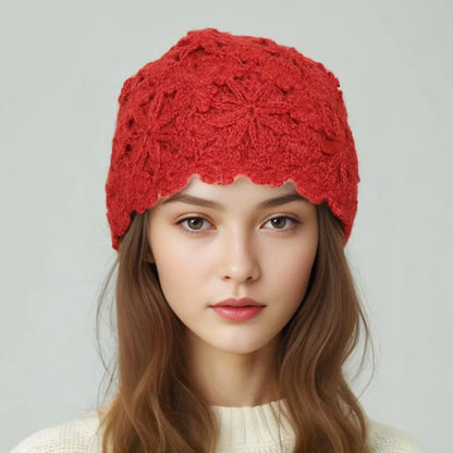 Floral Knit Winter Beret Bucket Hat
