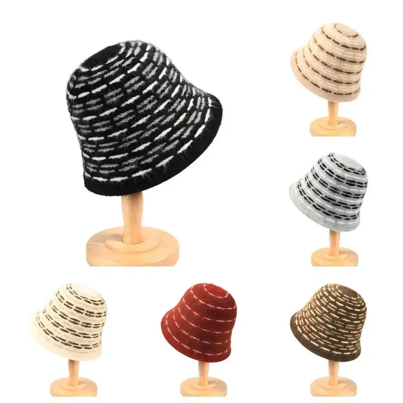 Large Circumference Striped Plush Bucket Hat