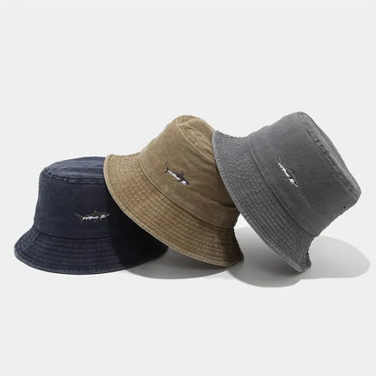 Four Seasons Cotton Cartoon Fish Embroidery Outdoor Bucket Hat